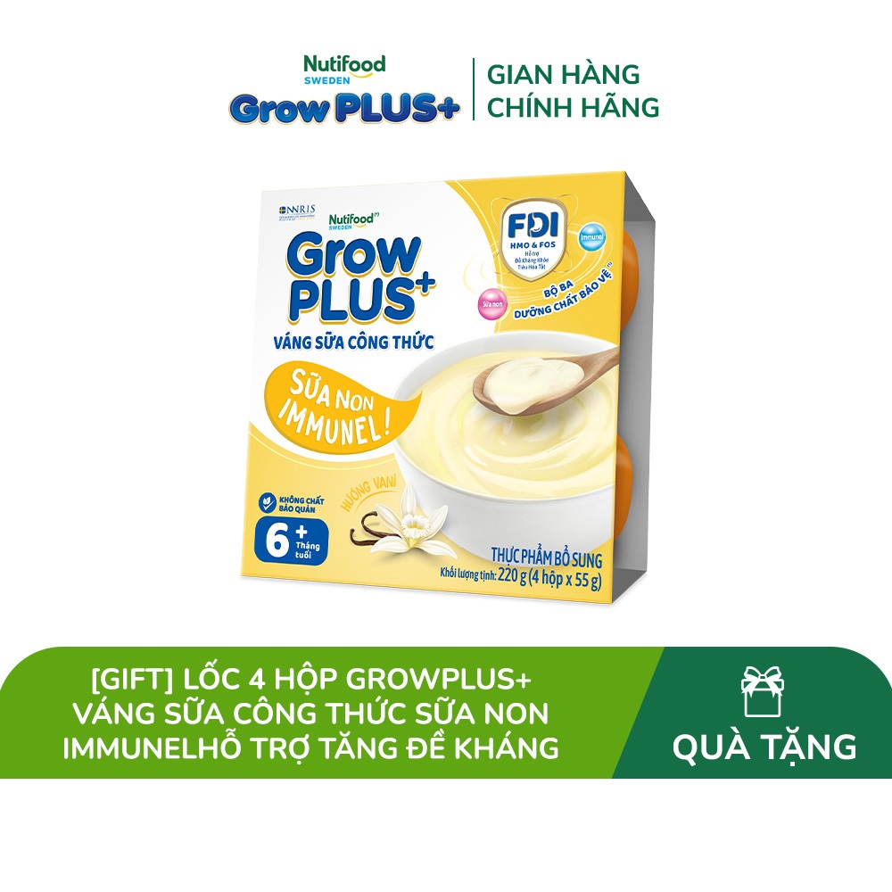 [Gift] Lốc 4 hộp GrowPLUS+ Váng sữa công thức Sữa non Immunel Hỗ trợ tăng đề kháng