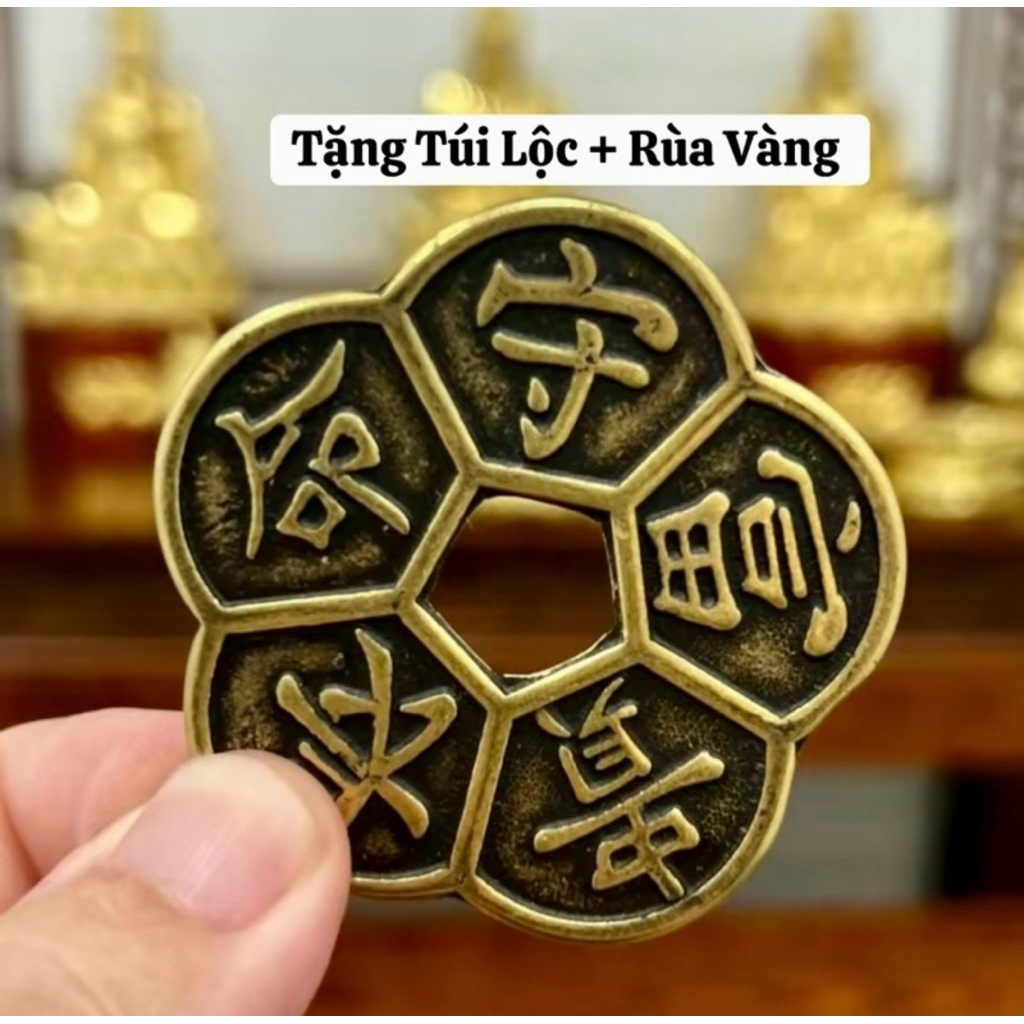 [Tặng Túi Lộc+Rùa Vàng] Đồng Xu Hoa Mai Đồng Nguyên Chất