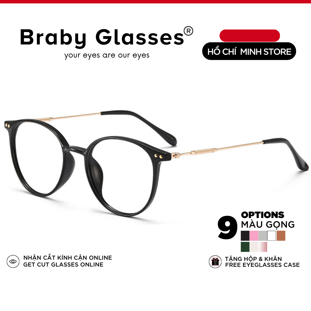 Gọng kính cận uniex tròng mắt tròn thời trang Braby Glasses chất liệu TR90 chống gãy cao cấp kiểu dáng trẻ trung MK83