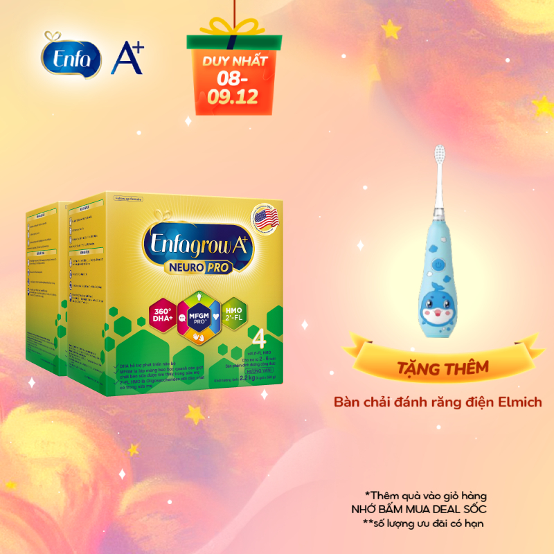 Bộ 2 hộp sữa bột Enfagrow A+ Neuropro 4 với DHA giúp phát triển não bộ cho trẻ từ 2–6 tuổi– 2.2kg/hộp