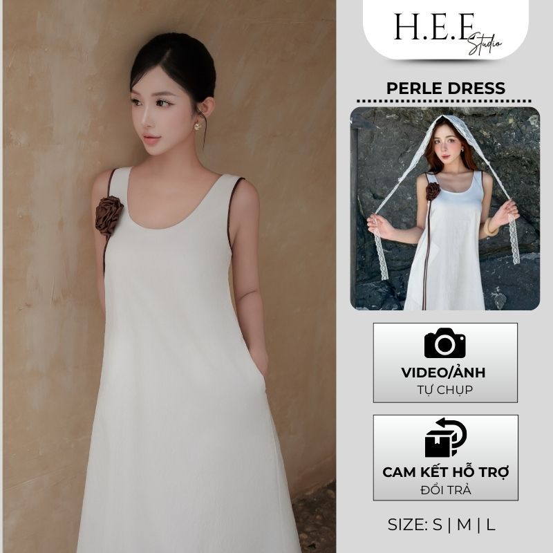 H.E.E - Đầm dáng dài Perle Dress thiết kế tay ngắn, thoáng mát tặng kèm dây hoa