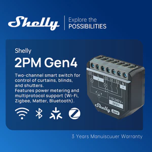 Shelly 2PM Gen4 Smart Switch 2 Kênh Đo Công Suất & Điều Khiển Rèm/Cửa Hỗ Trợ Wi-Fi + Zigbee + Matter