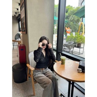 Áo Ren Hoa Cổ Tim Dài Tay Dáng Ôm Co Giãn 4 Chiều Hot Hit, Áo Ren Nữ Mềm Mịn Bị Không Ngứa