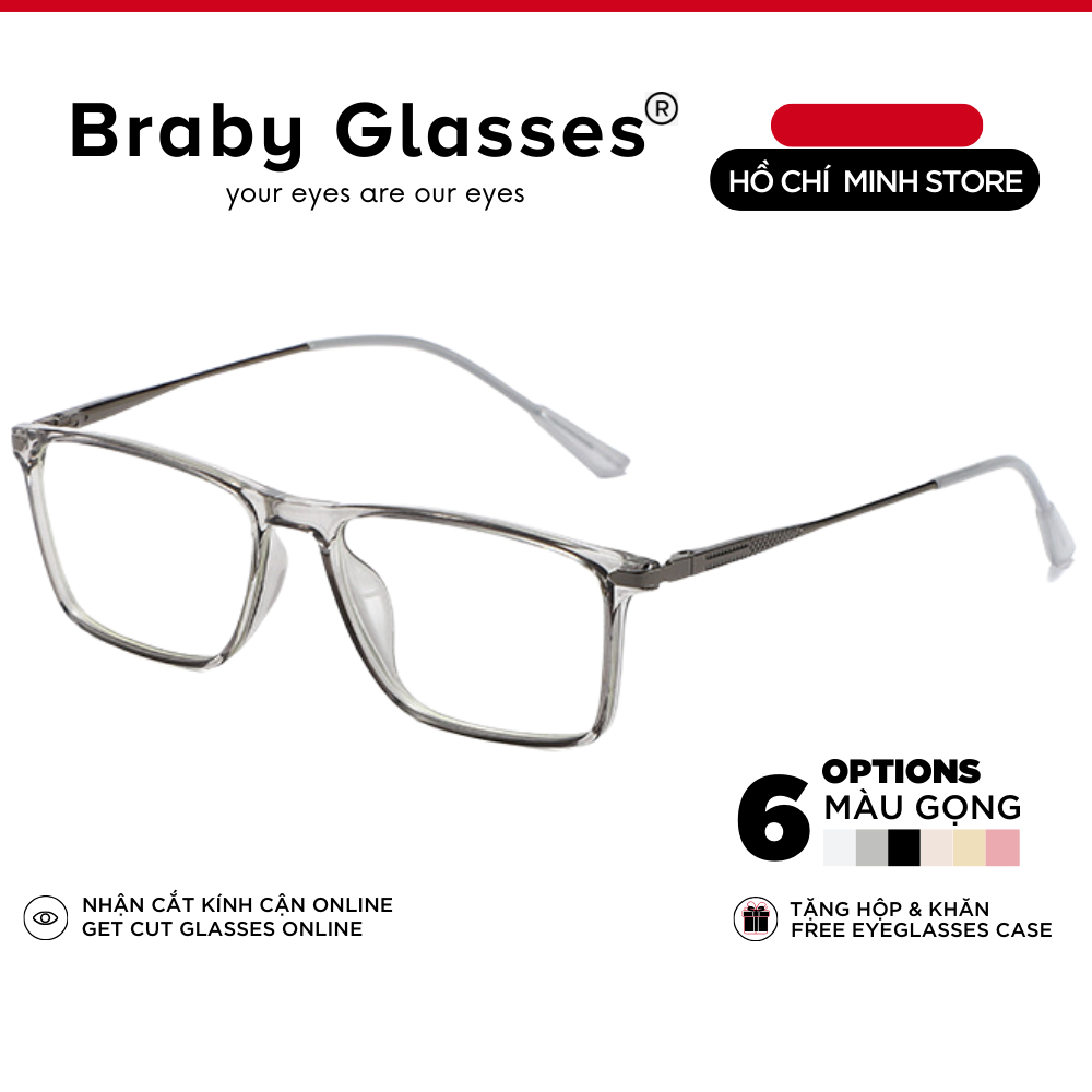 Gọng kính mắt vuông thời trang nam nữ TR90 dẻo siêu bền Braby Glasses kiểu dáng đơn giản MK111