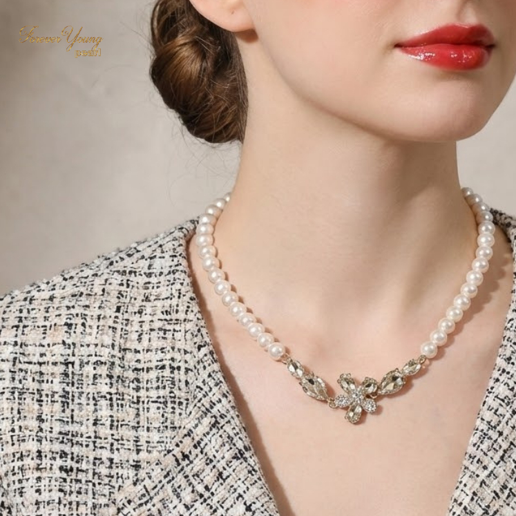DC360 - Dây chuyền ngọc trai nước ngọt sang trọng, trai 7-8 li, dài 45 - 48 cm mặt vòng đá vàng .Forever Young Pearl