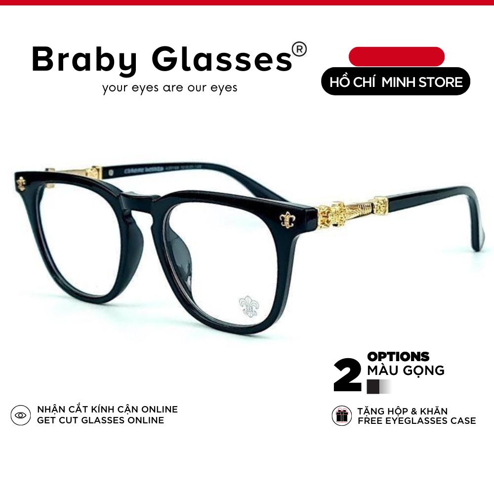 Gọng kính cận mắt vuông to thời trang nam nữ Braby Glasses chất liệu nhựa cao cấp họa tiết kim loại tinh xảo MK56