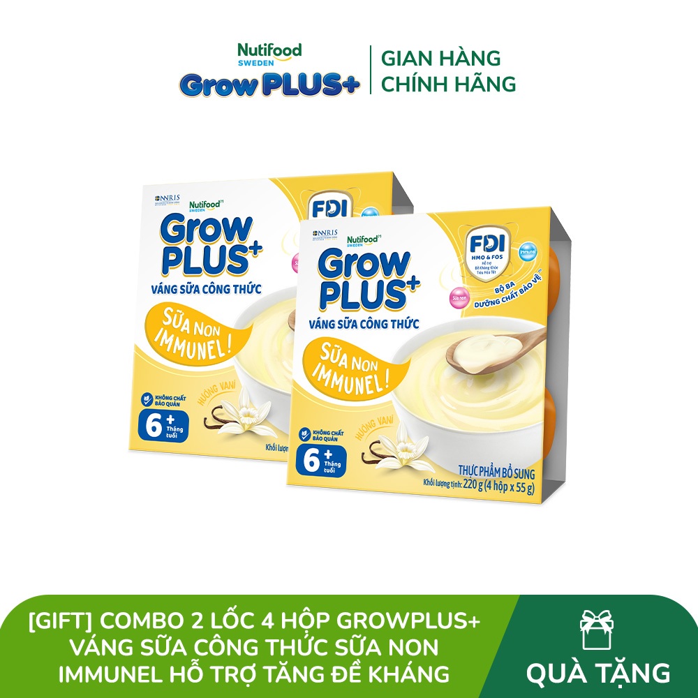 [Gift] Combo 2 Lốc 4 hộp GrowPLUS+ Váng sữa công thức Sữa non Immunel Hỗ trợ tăng đề kháng