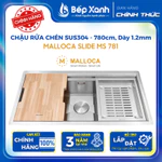 [CHÍNH HÃNG] Chậu Rửa Chén Malloca MS 781 - Thép Không Gỉ 304 - Kèm Thớt Gỗ, Rổ Inox - Kích thước 78x45cm - Bảo Hành — ảnh 1