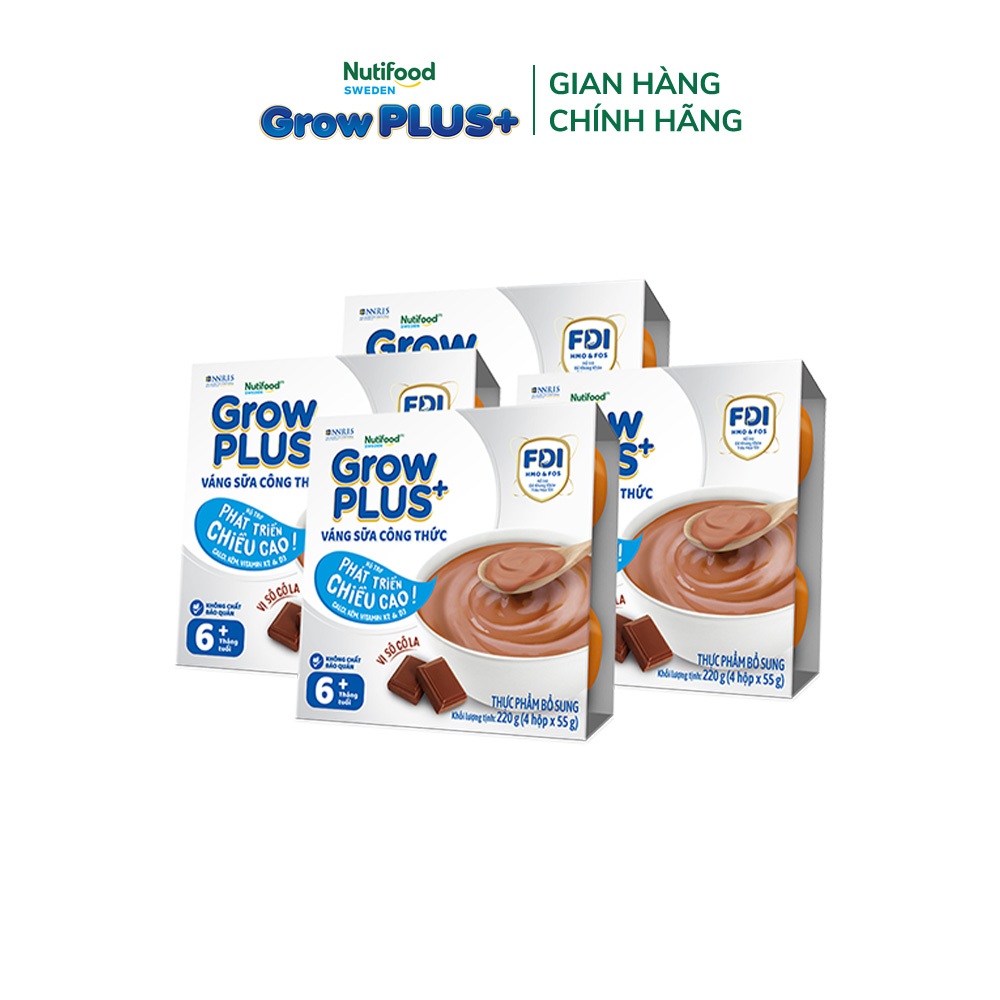 [Gift] Combo 4 Lốc 4 hộp GrowPLUS+ Váng sữa công thức Cao lớn vượt trội Socola