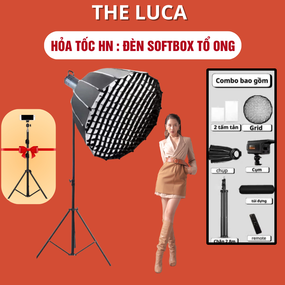 HỎA TỐC HN - Softbox Parabolic tổ ong hình bát giác chân 2m8 trợ sáng chụp ảnh sản phẩm, beauty, make