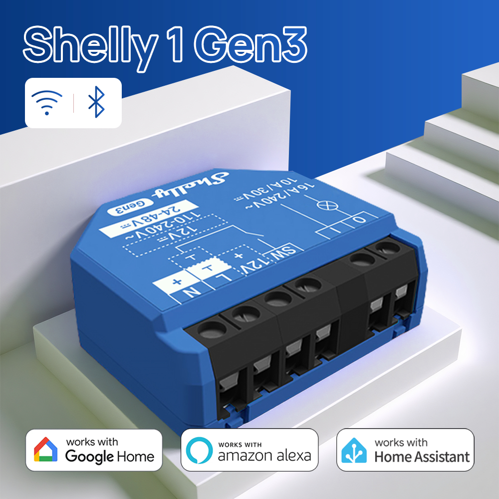 Shelly 1 Gen3 Công Tắc Thông Minh 1 Kênh Wi-Fi / BLE 16A  Điều Khiển Đèn / Thiết Bị+Tự Động Hóa Nhà