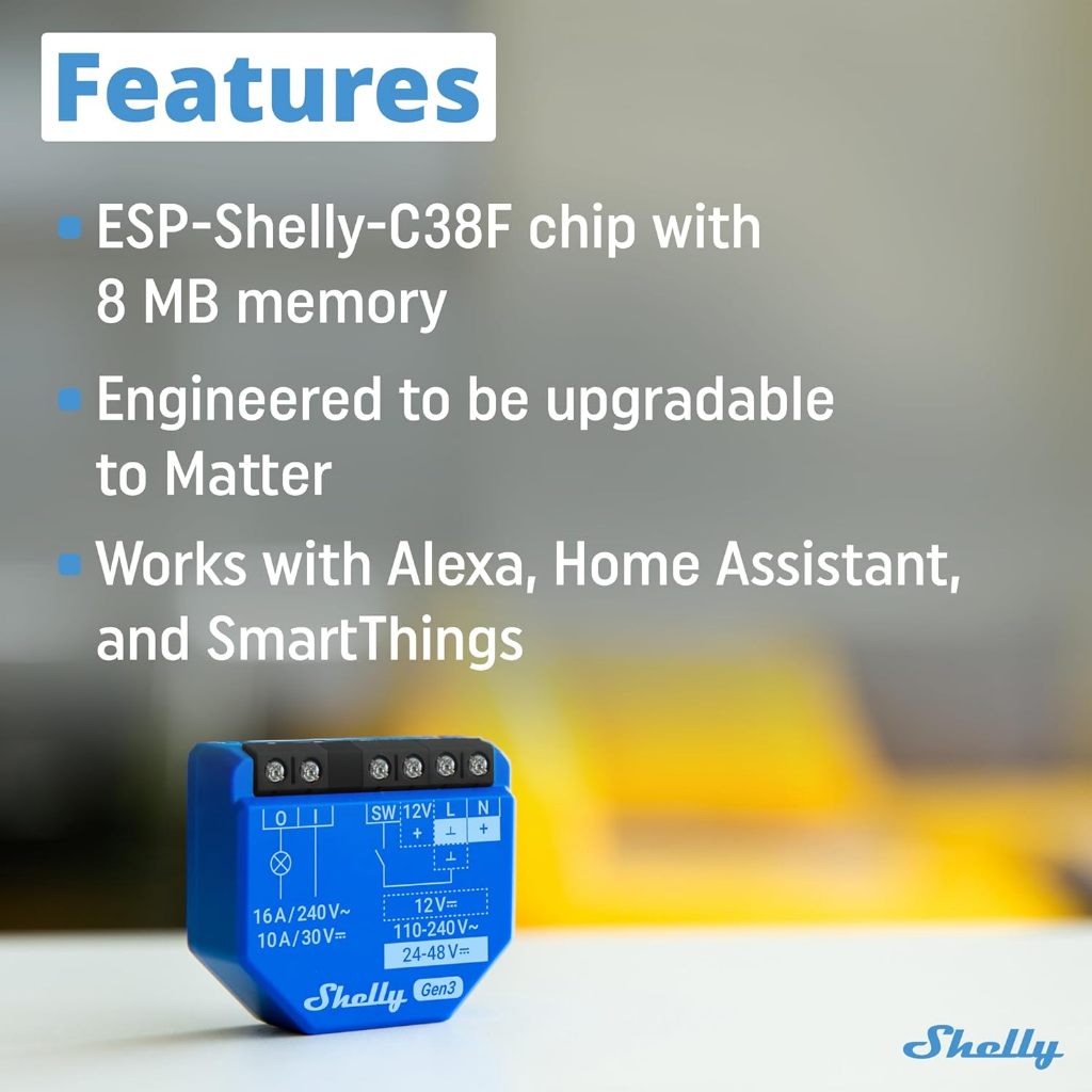 Shelly 1 Gen3 Công Tắc Thông Minh 1 Kênh Wi-Fi / BLE 16A  Điều Khiển Đèn / Thiết Bị+Tự Động Hóa Nhà