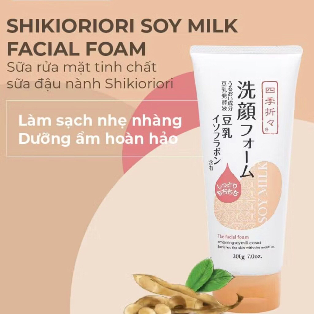 Sữa Rửa Mặt,Sữa Tắm, Nước hoa hồng Shikioriori Soy Milk Facial Foam Chiết Xuất Từ Đậu Nành Dưỡng Ẩm, Căng Da, Mịn Màng