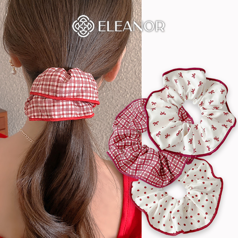 Dây buộc tóc nữ scrunchies Eleanor Accessories chấm bi caro đỏ trắng phụ kiện tóc cột tóc tết 10979