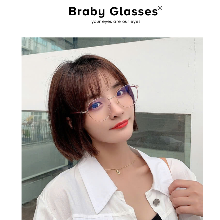 Gọng Kính Cận Dẻo Đa Giác Nam Nữ Braby Glasses Chất Liệu Thép Không Gỉ Siêu Nhẹ Thiết Kế Sang Trọng MK123