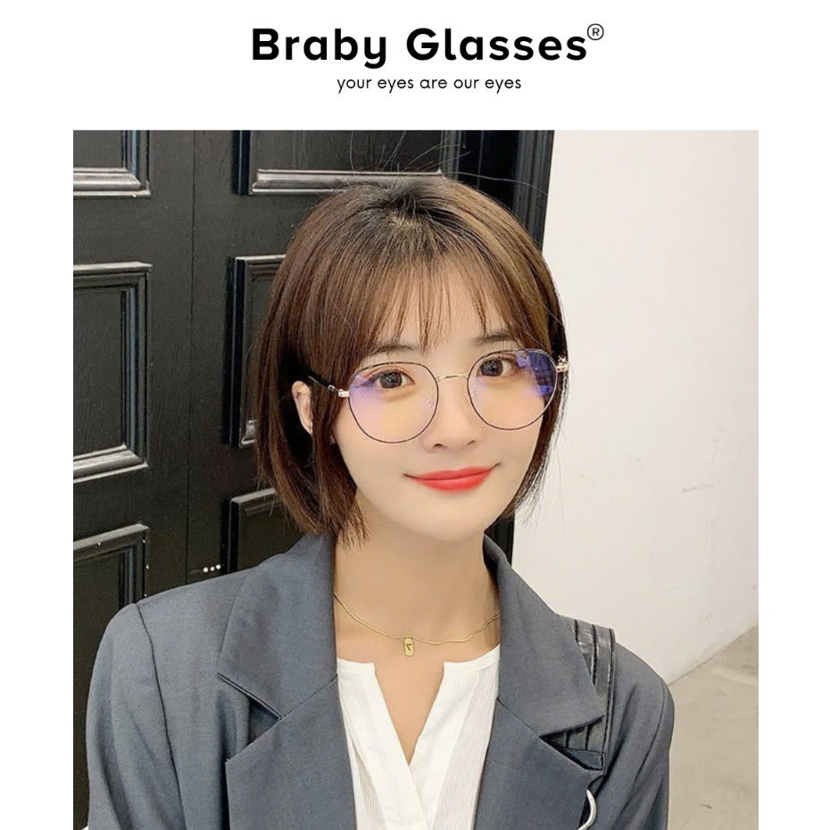 Gọng Kính Cận Dẻo Đa Giác Nam Nữ Braby Glasses Chất Liệu Thép Không Gỉ Siêu Nhẹ Thiết Kế Sang Trọng MK123