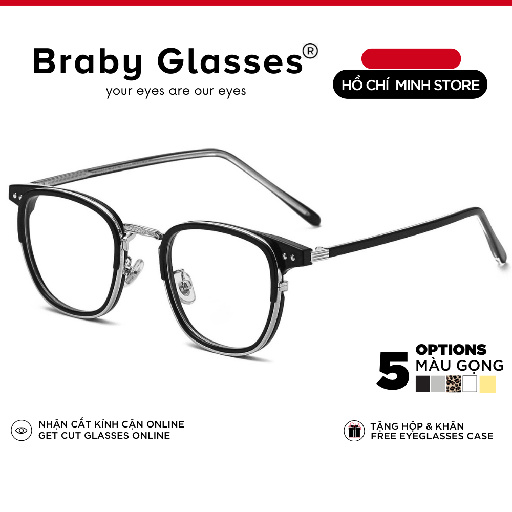 Gọng kính cận tròn kim loại cao cấp thời trang nam nữ Braby Glasses mắt bầu dục độc lạ kiểu dáng trẻ trung MK77