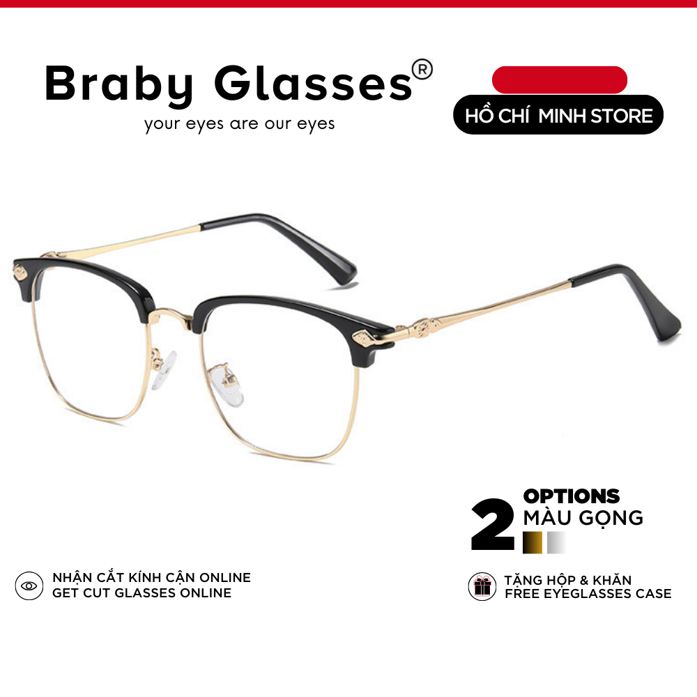 Gọng kính lão đọc sách Braby Glasses viễn thị cho người lớn tuổi Kim loại cao cấp kiểu dáng mảnh siêu nhẹ KL03