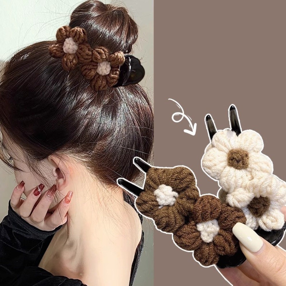 Ngoạm Càng Cua 3 Răng Đính Hoa Len Phong Cách retro Xinh Xắn Dễ Thương Phụ Kiện Tóc Empoli