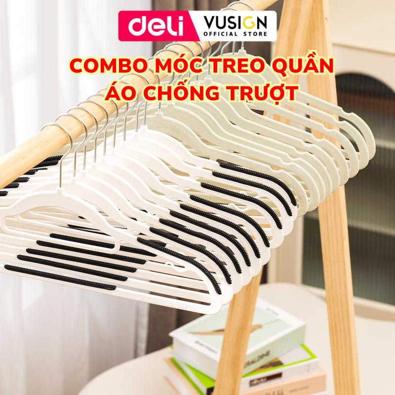 Set 10 Móc Treo Quần Áo Deli Chống Trơn Trượt Xoay 360 Độ, Móc Quần Áo, Móc Phơi Đồ Chống Trượt, Móc Chống Trượt