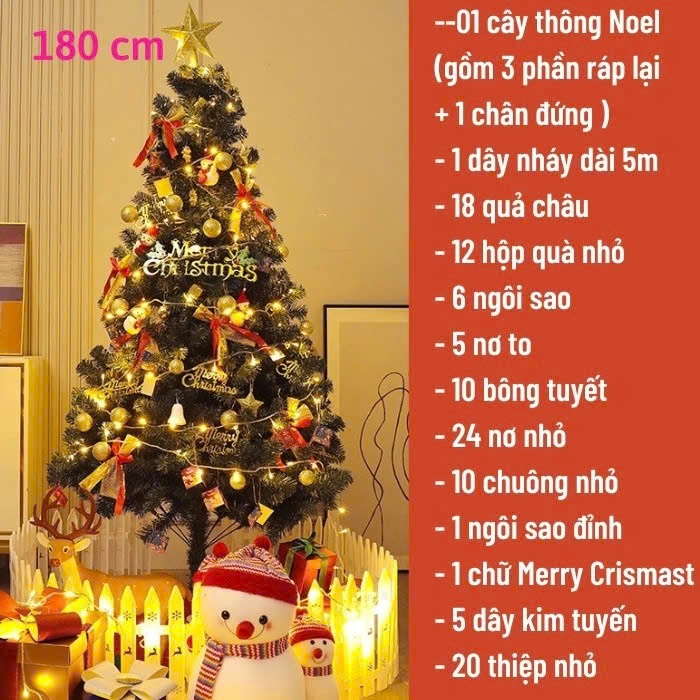 Cây Thông Noel Trang Trí Noel 1M8, 2M1, 2M4 - Cây Thông Lá Xanh Tán Dày Tặng Phụ Kiện Siêu Đẹp 991
