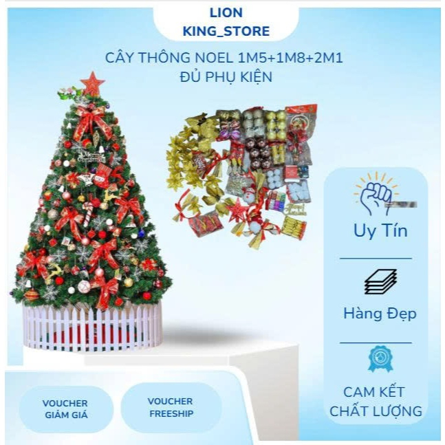 Cây Thông Noel Trang Trí Noel 1M8, 2M1, 2M4 - Cây Thông Lá Xanh Tán Dày Tặng Phụ Kiện Siêu Đẹp 991