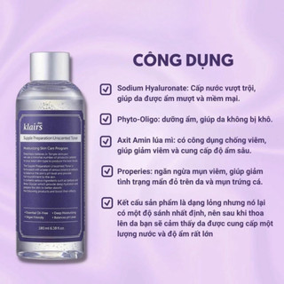 Toner Klairs Supple Preparation – Toner Dưỡng Ẩm, Cân Bằng Da, Phù Hợp Mọi Loại Da (Tặng 1 Mặt Nạ Hoa Quả Bất Kỳ)