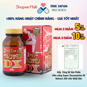 [Hàng Chính Hãng + Xuất VAT] Bổ Sung Sụn Xương Khớp Super Glucosamine DX Hokoen Nhật Bản 300 Viên