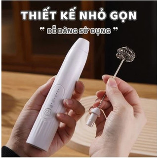 Máy Đánh Trứng Cầm Tay Mini - Máy Tạo Bọt Cafe 3 Tốc Độ Sạc Điện, Kèm 2 Đầu Đánh Inox 304 Đa Năng