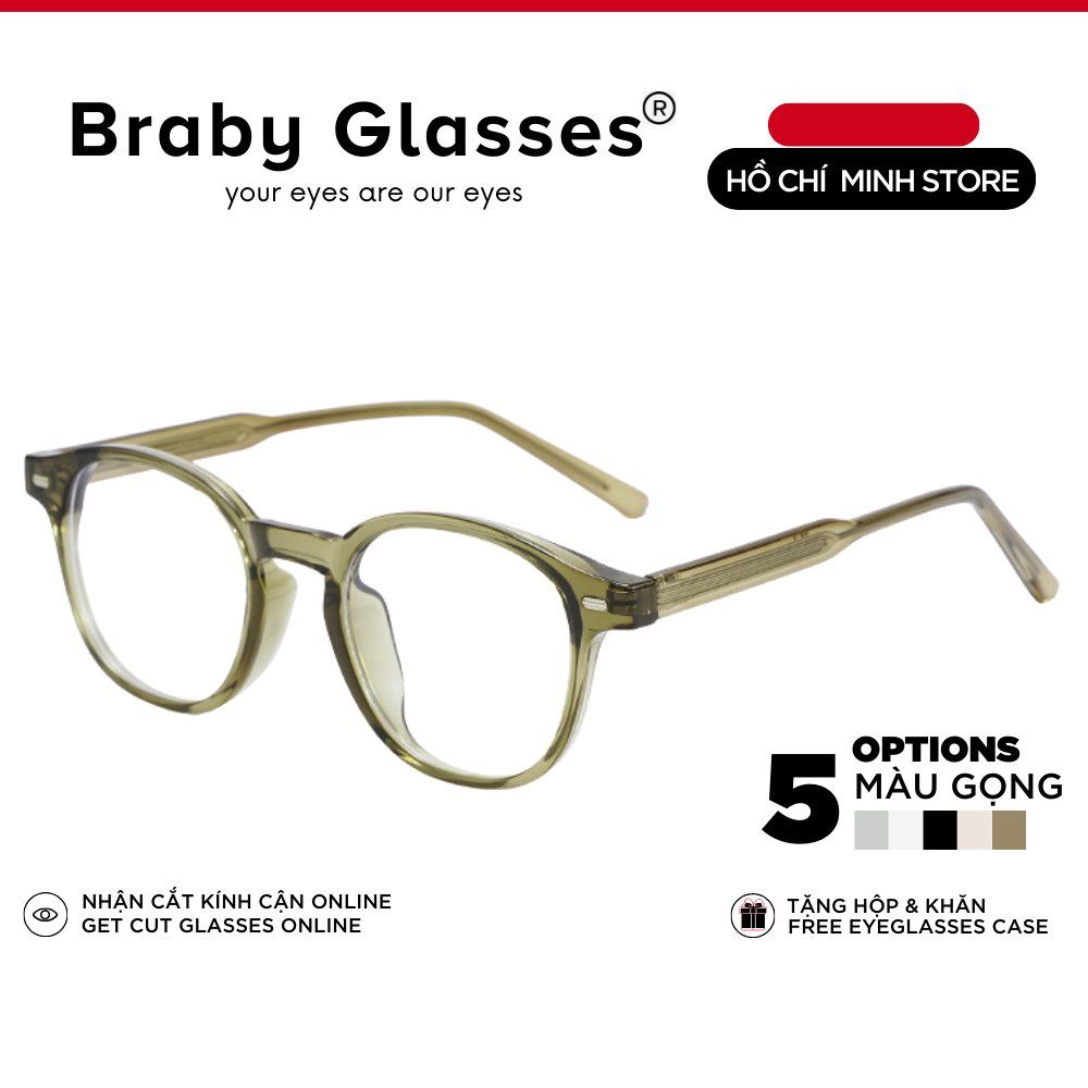 Gọng kính cận mắt tròn thời trang nam nữ Braby Glasses chất liệu nhựa dẻo TR90 đơn giản và trẻ trung sang trọng MK121