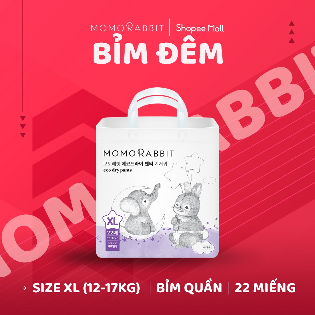 Bỉm quần ban đêm Momo Rabbit - size XL - 22 pcs - 12-17kg | Shopee Việt Nam