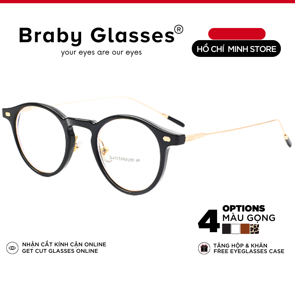 Gọng kính cận mắt tròn thời trang nam nữ Braby Glasses kim loại mảnh chống gãy kiểu dáng đơn giản tinh tế MK16