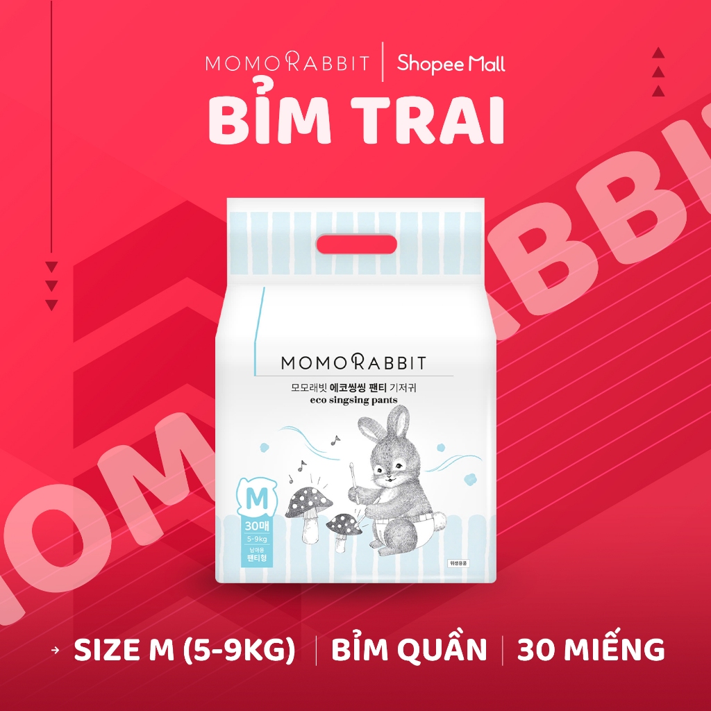 [16/1 - 31/1 TẶNG KHĂN ƯỚT NGỰA] Bỉm quần bé trai Momo Rabbit - Size M ...