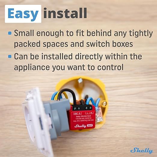 Shelly 1PM Gen3 Công Tắc Thông Minh 1 Kênh + Đo Điện Wi-Fi & Bluetooth 16A Điều Khiển Đèn / Thiết Bị, Tự Động Hóa Nhà