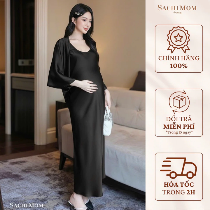 ĐẦM BẦU YONNA 2 MÓN ĐI TIỆC / DẠO PHỐ – ĐẦM 2 DÂY KÈM ÁO KHOÁC DÀI TAY – ĐẦM BẦU SACHIMOM