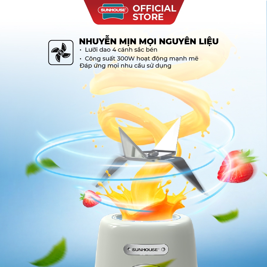 Máy xay sinh tố đa năng Sunhouse SHD5320 - Lưỡi dao 4 cánh - Tặng kèm cốc uống thủy tinh