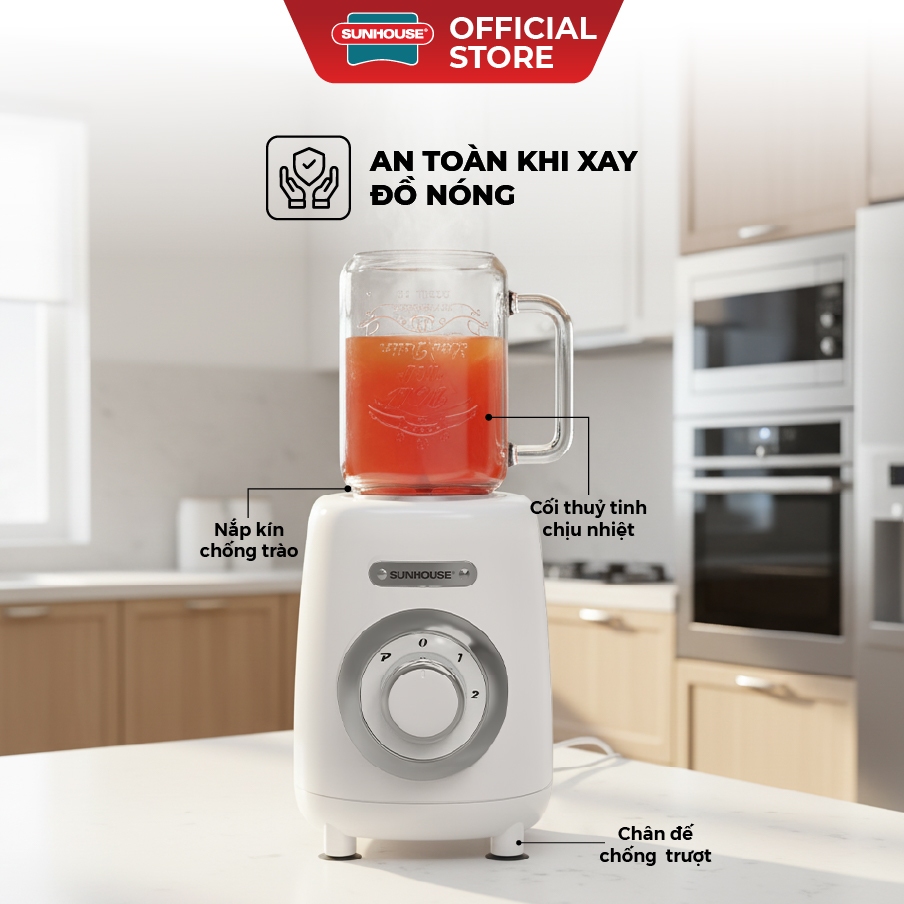 Máy xay sinh tố đa năng Sunhouse SHD5320 - Lưỡi dao 4 cánh - Tặng kèm cốc uống thủy tinh