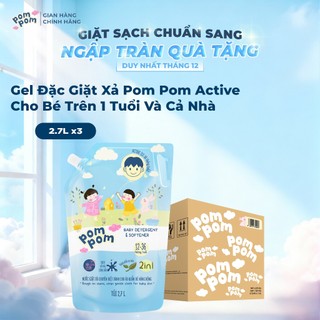 Nước Giặt Xả Pom Pom Active [2.7L x3] Siêu Tiết Kiệm Cho Cả Gia Đình Sạch Mới Thơm Mềm Vải Hương Nắng Mai AT27