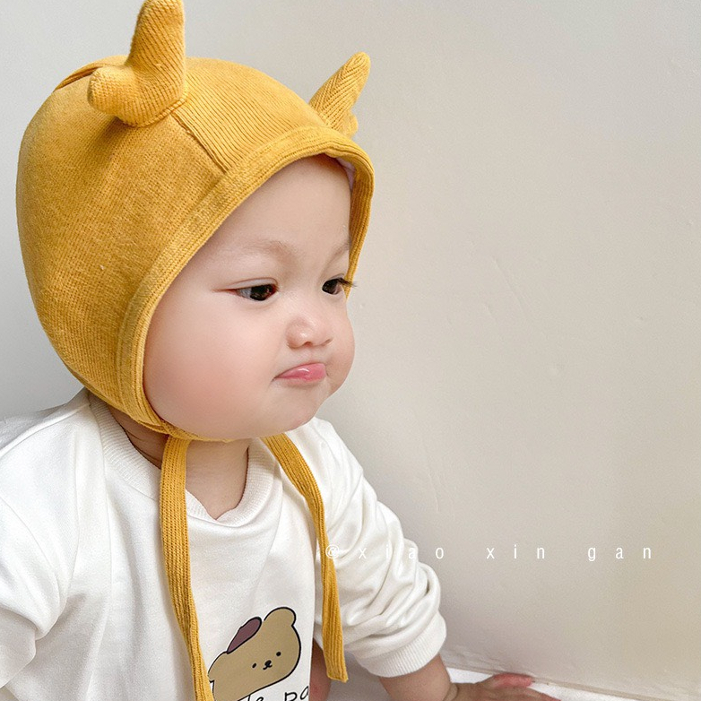 Mũ Beanie Màu Trơn Đính Sừng Nai Đáng Yêu Hợp Mùa Đông saubabi