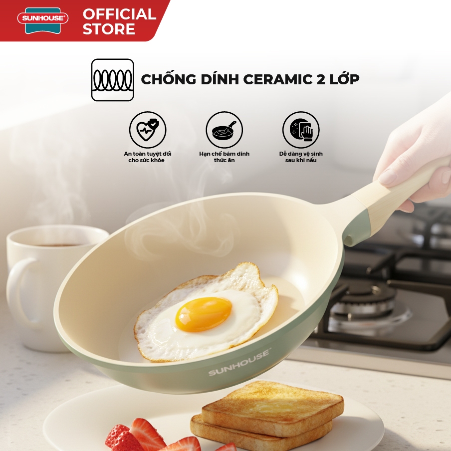 Chảo chống dính đáy từ Sunhouse SHG26-28EC - Công nghệ đúc nguyên khối