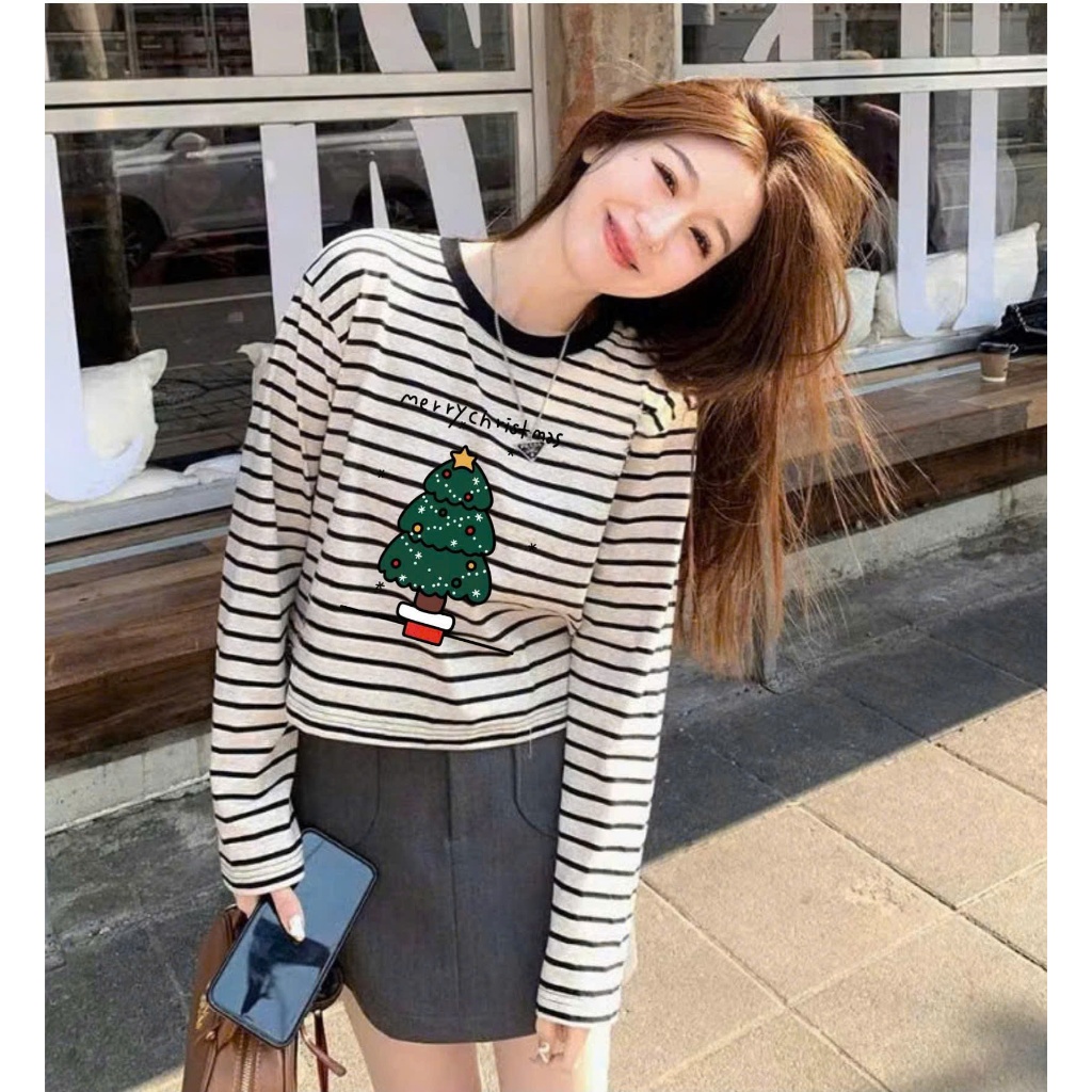 Áo dài tay kẻ sọc dáng Lững in hình JULY FAFHION, Áo tay dài lững dể phối đồ, chất thun cotton mềm mịn