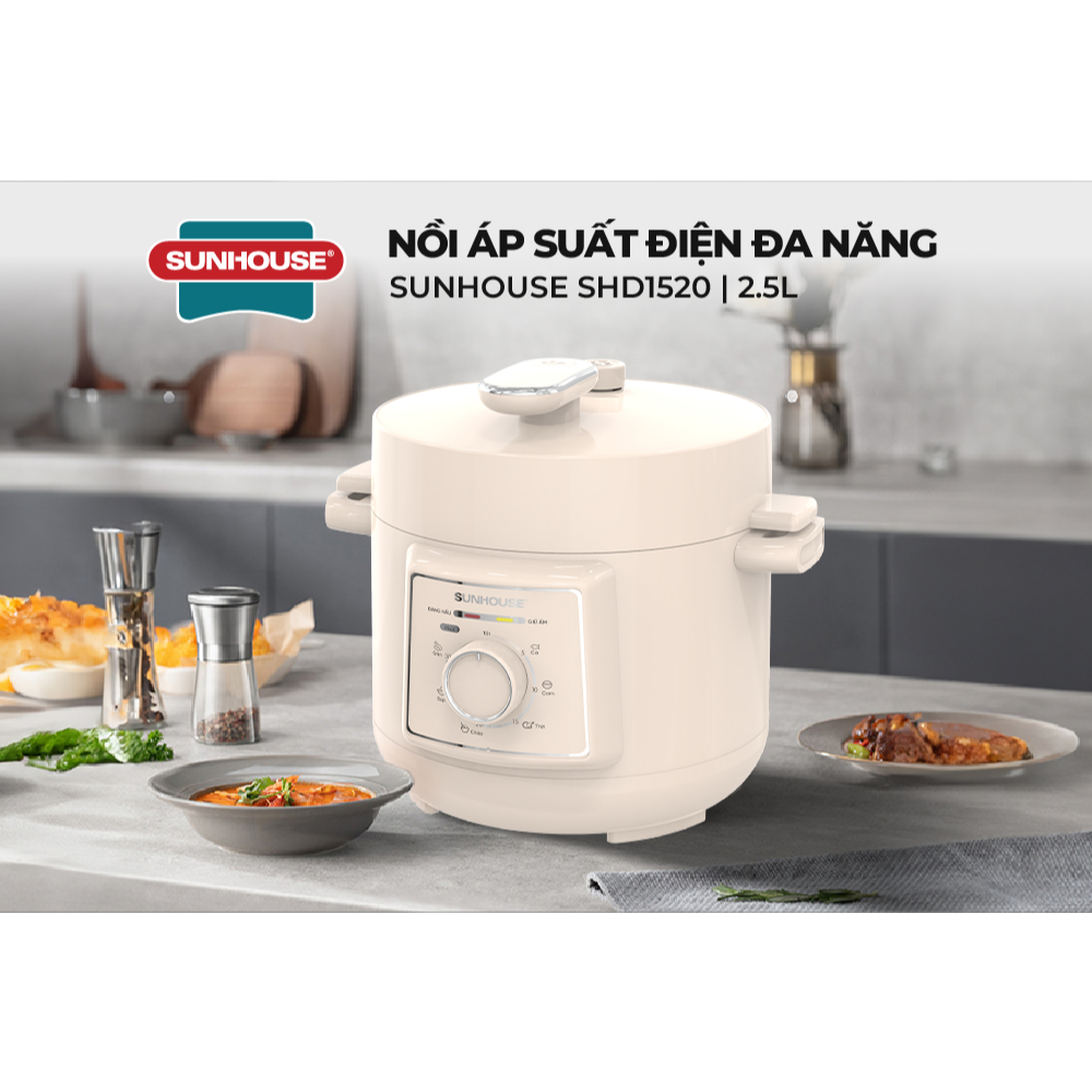 Nồi áp suất điện đa năng 2.5L Sunhouse SHD1520  - Lòng nồi hợp kim nhôm - Đa chức năng nấu