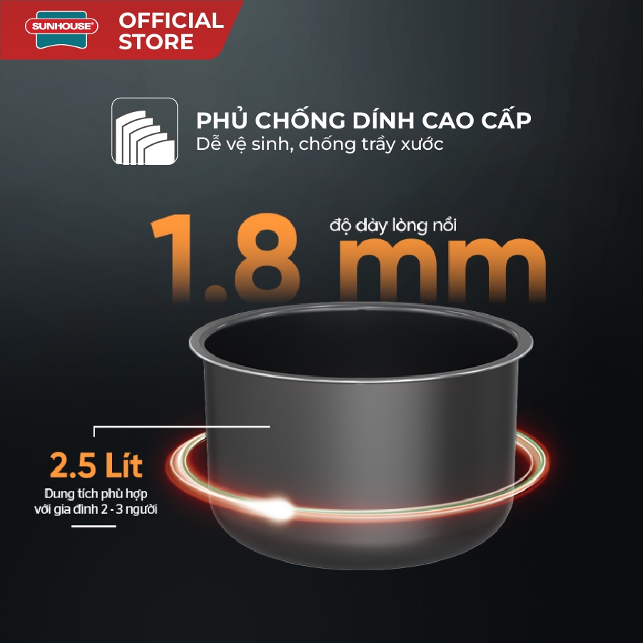 Nồi áp suất điện đa năng 2.5L Sunhouse SHD1520  - Lòng nồi hợp kim nhôm - Đa chức năng nấu