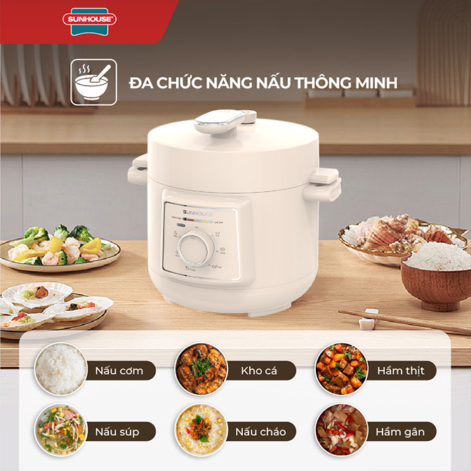 Nồi áp suất điện đa năng 2.5L Sunhouse SHD1520  - Lòng nồi hợp kim nhôm - Đa chức năng nấu
