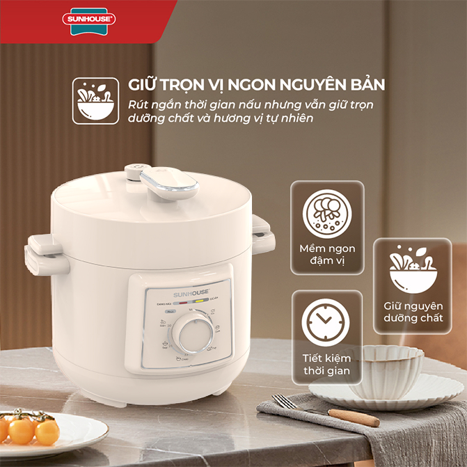 Nồi áp suất điện đa năng 2.5L Sunhouse SHD1520  - Lòng nồi hợp kim nhôm - Đa chức năng nấu