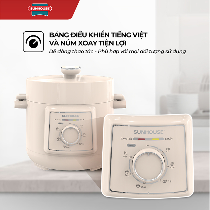 Nồi áp suất điện đa năng 2.5L Sunhouse SHD1520  - Lòng nồi hợp kim nhôm - Đa chức năng nấu