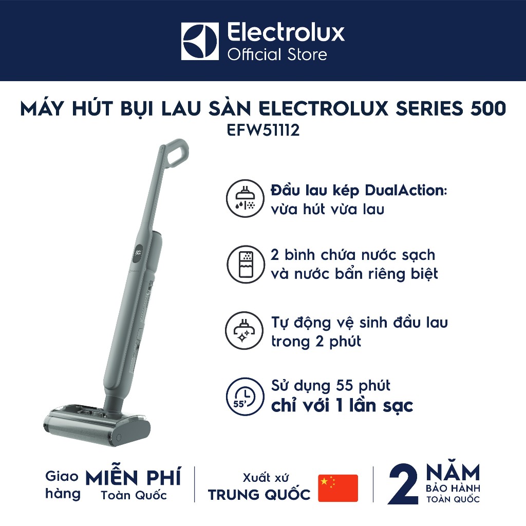 Máy hút bụi lau nhà không dây cầm tay Electrolux Wet 500 EFW51112 - BH 24 tháng, hút bụi khô và ướt