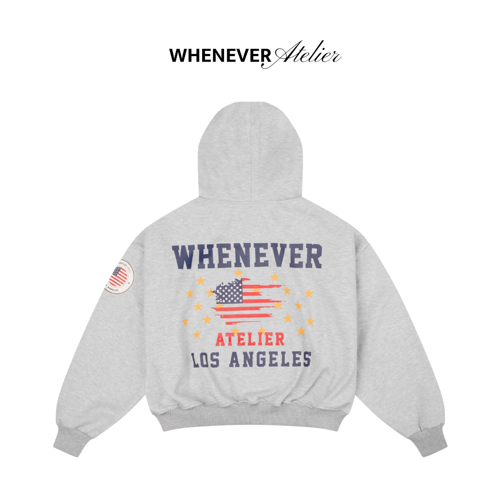WHENEVER Áo Hoodie Zip Whenever LA 100% Vải Nỉ Form Boxy Unisex / GREY ...