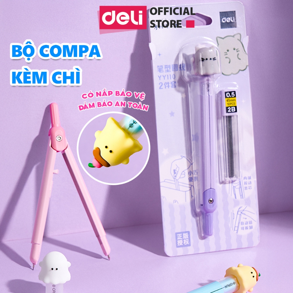 Bộ Compa Obakenu Family Kèm Ngòi Chì 0.5mm Deli - Có Nắp Bảo Vệ An Toàn ...