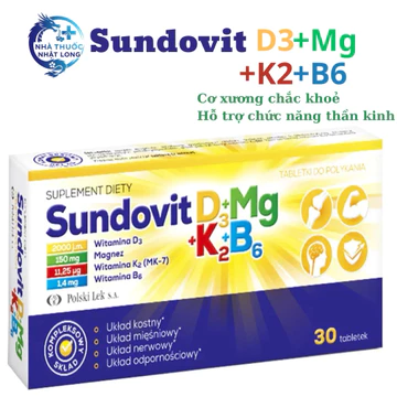 SUNDOVIT vitamin D3+K2+Mg+B6- Viên uống MAGIE B6 (MgB6) chắc khoẻ xương,xây dựng cơ bắp-Ba Lan
